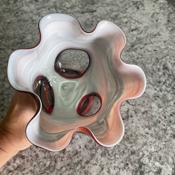 Blown glass wide mouth vase. Orange & brown hues. - Picture 3 of 3